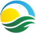 A circular logo featuring a yellow semicircle resembling the sun, blue curved lines above suggesting sky, and two green wavy lines below representing fields or hills.