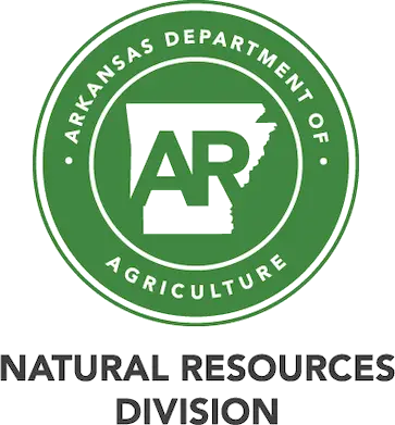 Green and white circular logo for the Arkansas Department of Agriculture, featuring the letters AR and an outline of Arkansas. Below, the text reads: Natural Resources Division.